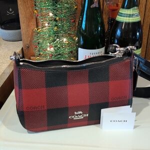 Coach Red and Black Checkered Shoulder Bag NWT